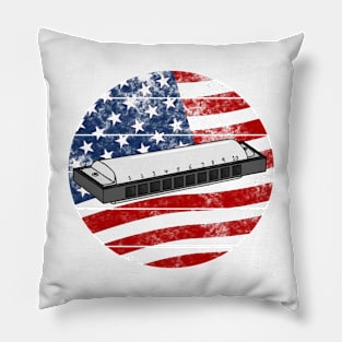 Harmonica USA Flag Harmonicist Musician 4th July Pillow