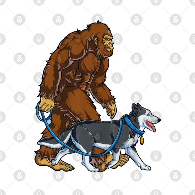 Funny Bigfoot Sasquatch Walking Husky by JameMalbie