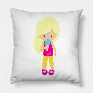 Girl With Ice Cream, Blonde Hair, Cute Girl Pillow