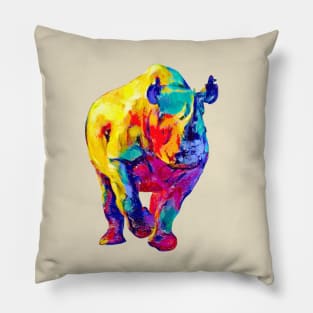 Rhino Artwork in Bright Rainbow Colors for Rhino Fans Pillow