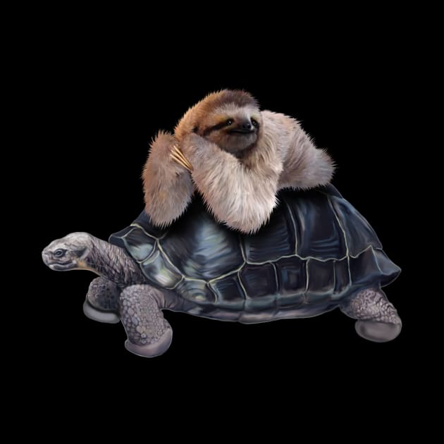 Sloth Lying on Turtle, Funny Lazy Animals by dukito