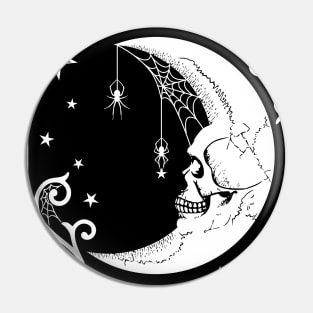 Skull Moon with Spider Webs Pin