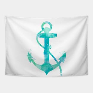 Turquoise Nautical Anchor Watercolor Painting Tapestry