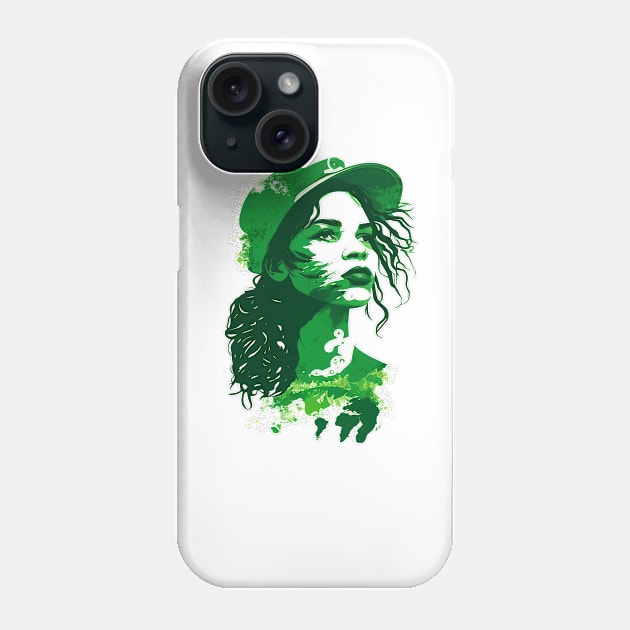 Make a Statement with Our Abstract White and Green Climate Activist Girl Face Portrait Design Phone Case by Greenbubble