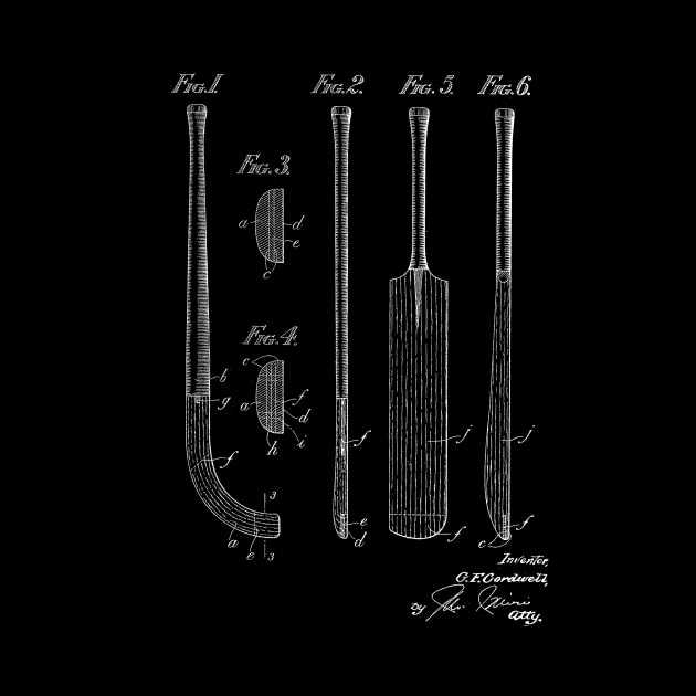 Hockey Stick Cricket Bat Vintage Patent Drawing by TheYoungDesigns