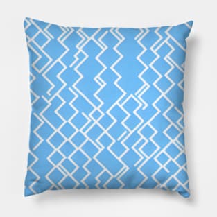 Electrifying Lines  - white zigzag on blue background Pillow