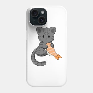 Grey Tabby Cat with Prawn Sushi Roll Phone Case