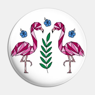 Geometric Flamingos and Hibiscus Flowers Pin