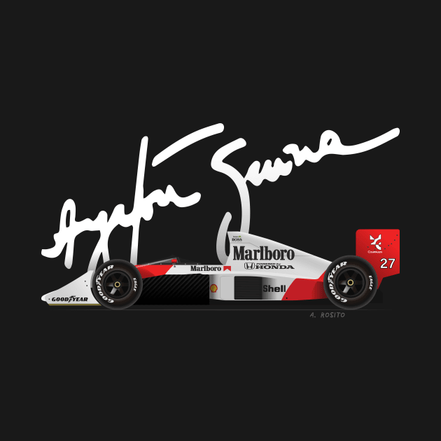 Ayrton Senna's McLaren MP4/5 Illustration with signature by Burro Wheel