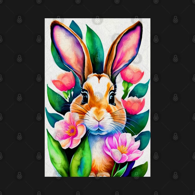 Spring Bunny and Flowers Painting by Mr.PopArts