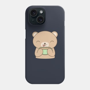 Kawaii Brown Bear Drinking Coffee T-Shirt Phone Case