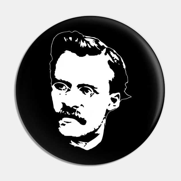 Friedrich Nietzsche White On Black Pin by Nerd_art