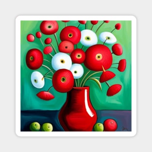 Cute Abstract Flowers in a Red Vase Still Life Painting Magnet