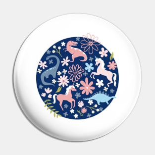 Dinosaur + Unicorn on Royal Blue Pin