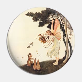Fairy playing music to rabbits and birds Pin