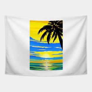 Summer Sunset Palm Tree Shadow Beach Ocean Tapestry