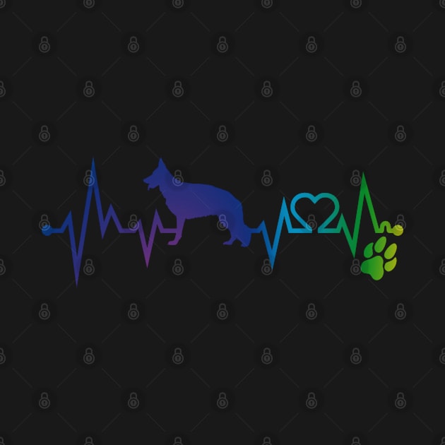 German Shepherd Dog Colorful Heartbeat, Heart & Dog Paw by kimoufaster