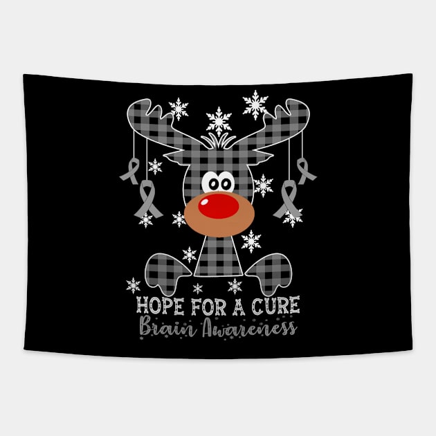 Reindeer Hope For A Cure Brain Awareness Christmas Tapestry by HomerNewbergereq