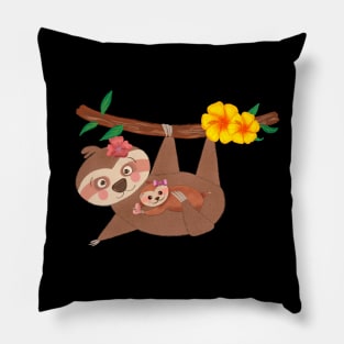 Cute baby sloth and mom Pillow