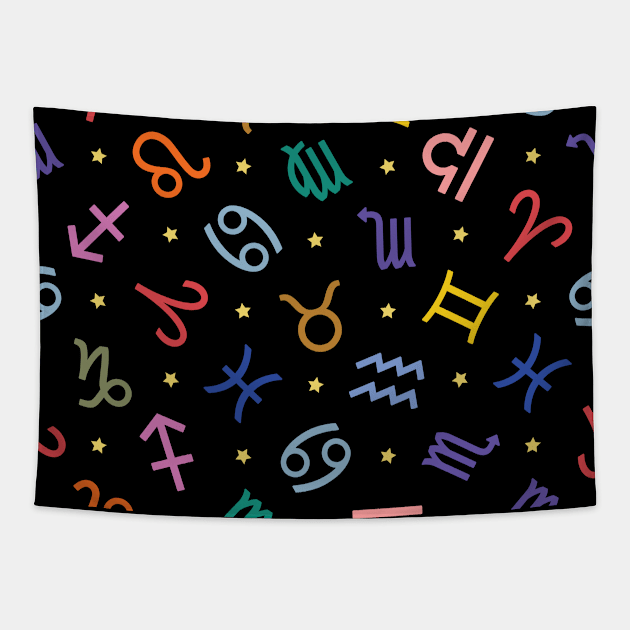 Pattern Set Zodiac Sign Horoscope Astrology Symbol Black Tapestry by DragonXX