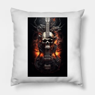 Guitar Skull on fire Pillow