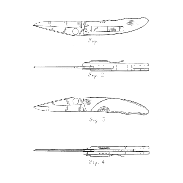 Folding Knife Design Vintage Patent Hand Drawing by TheYoungDesigns