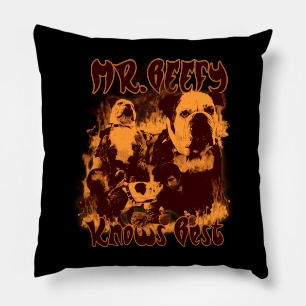 Mr. Beefy Knows Best Pillow by The Dark Vestiary