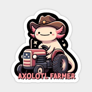 American Cute Axolotl Farmer - Tractor Magnet