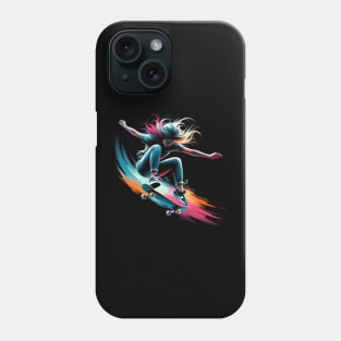 Cyber Skatergirl on Skateboard Phone Case