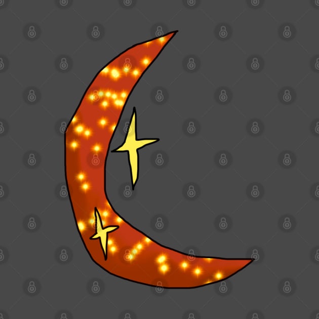 Crescent Orange Sparkly Moon by Usagicollection