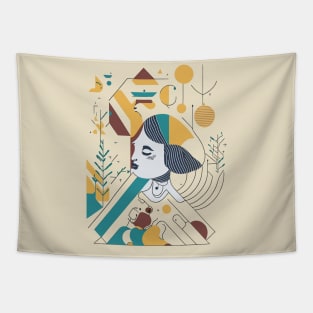 Bohemian Style Geometric Shapes with a Girl Tapestry