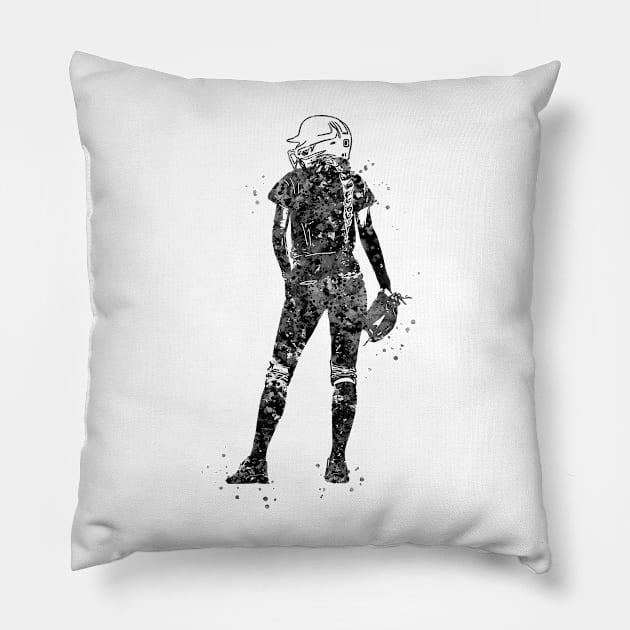 Girl Softball Player Pillow by RosaliArt