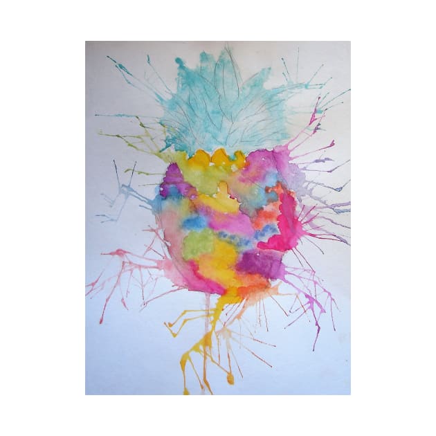 Funky Electric Pineapple Watercolor Painting by SarahRajkotwala