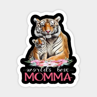 World's Best Momma Mom 2023 Pretty Floral Tiger & Cub Magnet