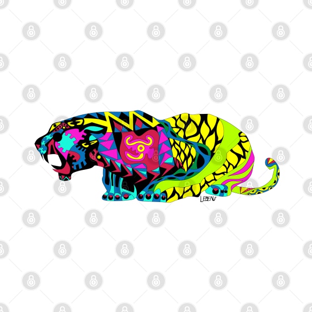 rainbow asian tora tiger in ecopop mexican totonac pattern in the wild by jorge_lebeau