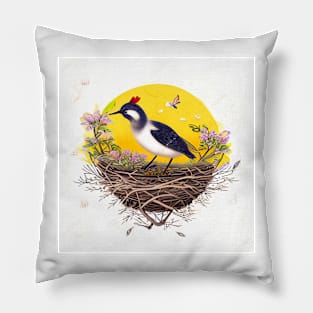 Bird in a Floral Nest - Adorable Wall Decor Pillow