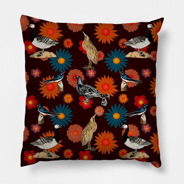 Floral Birds Pattern Pillow by Frajtgorski