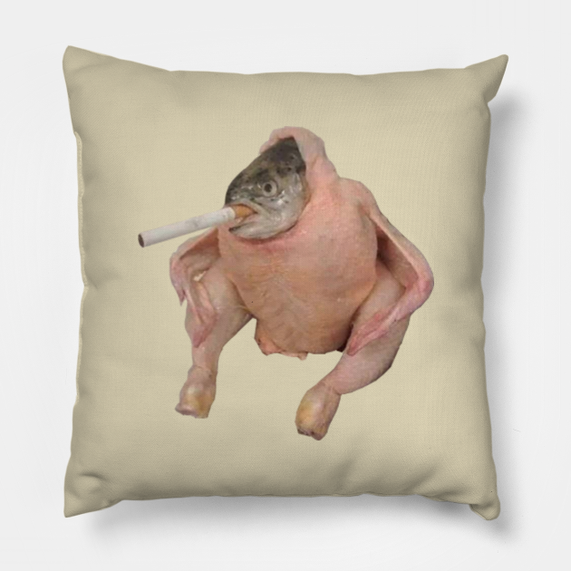 A smoking fish inside a chicken Fish Smoking A Cigarette Pillow