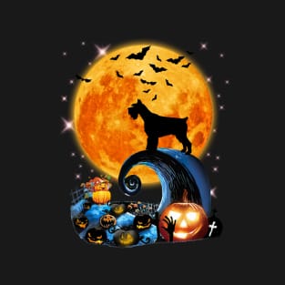 Giant Schnauzer Dog Moon Cliff Pumpkin Halloween T-Shirt