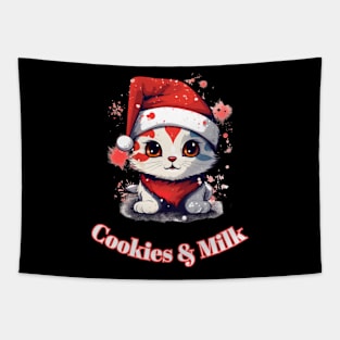 Cookies & Milk - Christmas Cat - Winter Holiday Tapestry