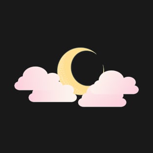 Yellow crescent moon and pink clouds T-Shirt