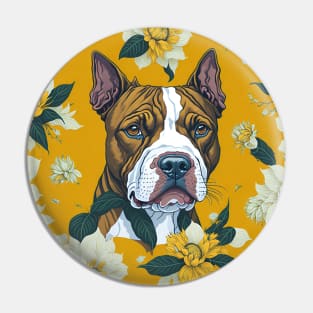 Dogs, pitbull and flowers, dog, seamless print, style vector (yellow flowers & pitbull #2) Pin