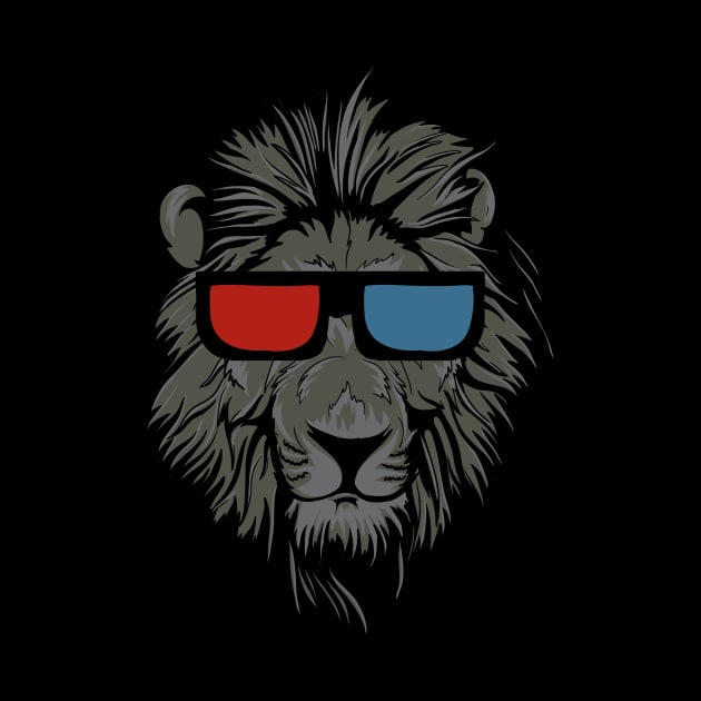 Lion Face wearing Stereoscopic 3D Glasses by jm2616