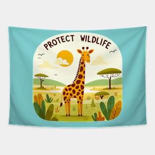 Giraffe in the Savannah - Protect Wildlife Tapestry