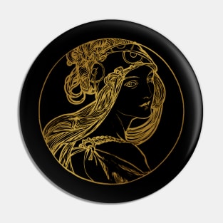 Art nouveau gold silhouette lady Pin