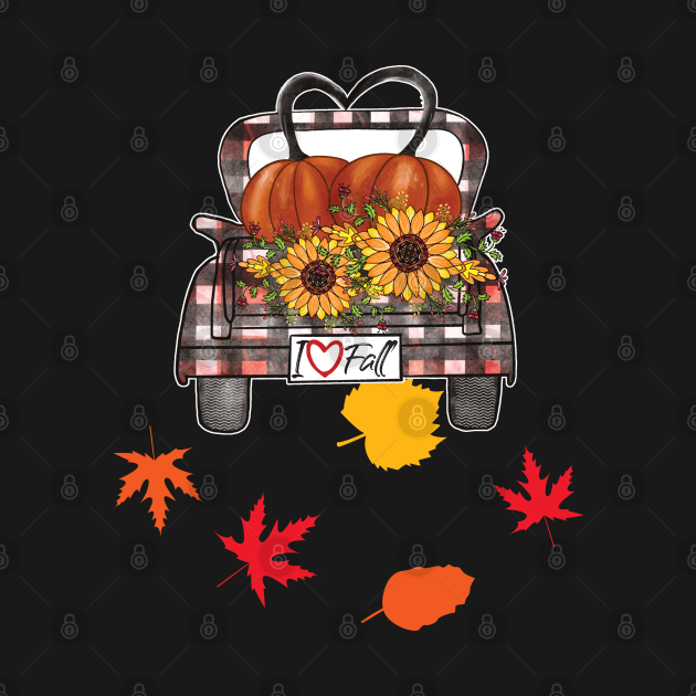 Discover I Love Fall Cute Truck with Pumpkin and Flowers - Fall Season - T-Shirt