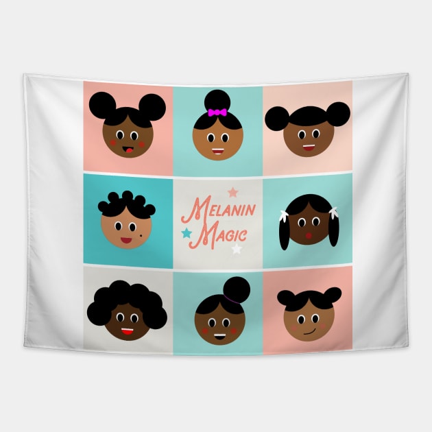 Melanin Magic Afro Puffs Tapestry by blackartmattersshop