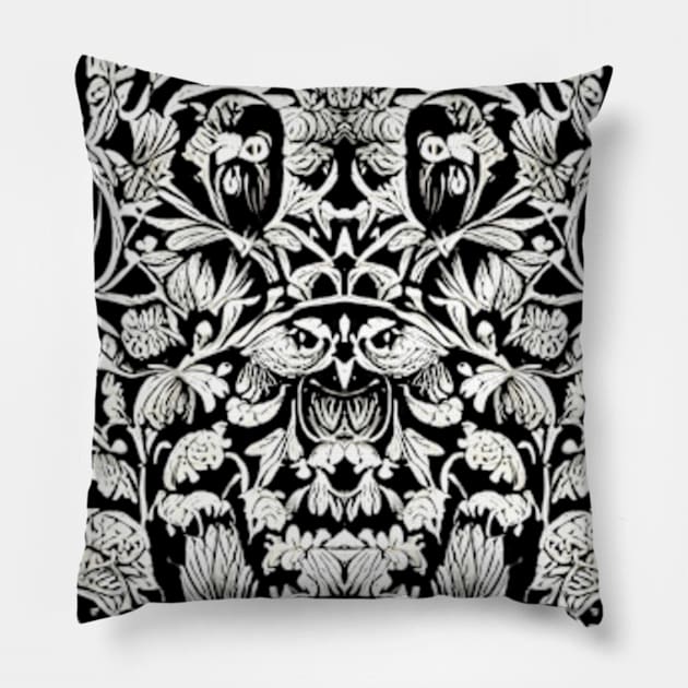 Gothic Owl Black and White Floral Pattern Pillow by DigiDreams