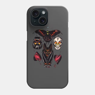 old school moth, bat, skulls and heart tattoo flash shirt Phone Case