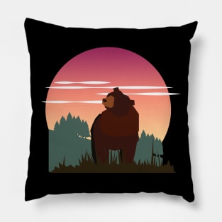 Bear in forrest with northern lights Pillow
